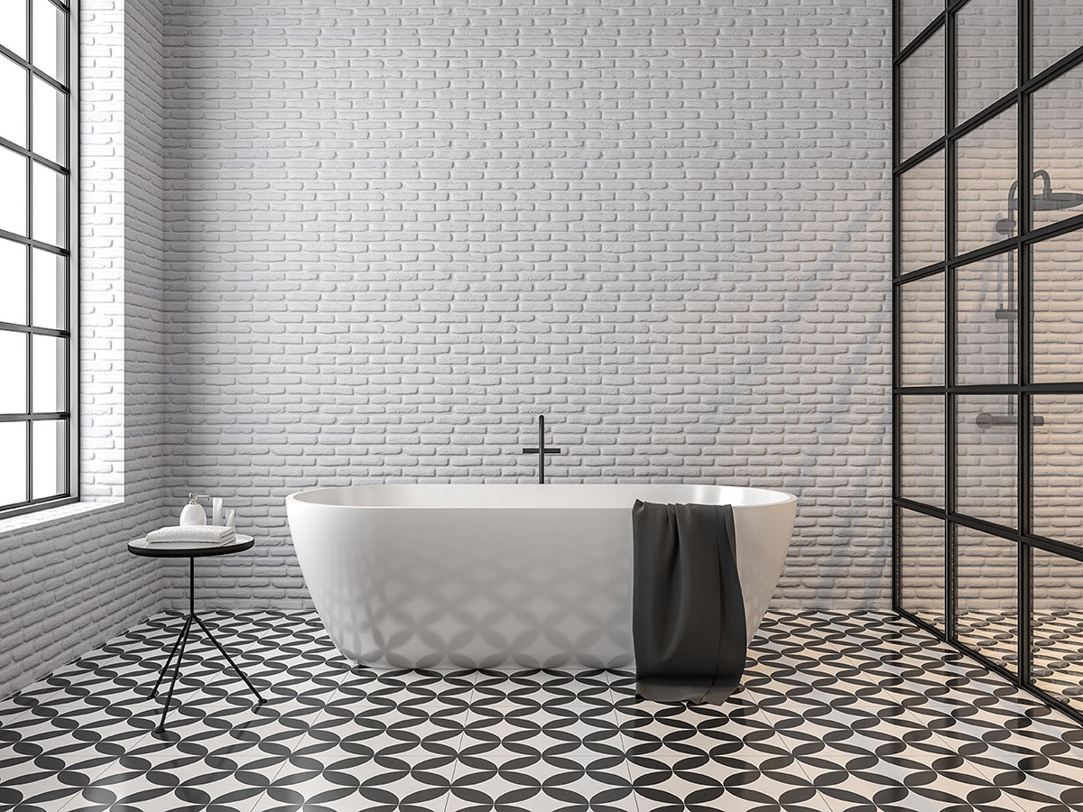 idea bagno con rivestimento in ceramica effetto mattoni color bianco