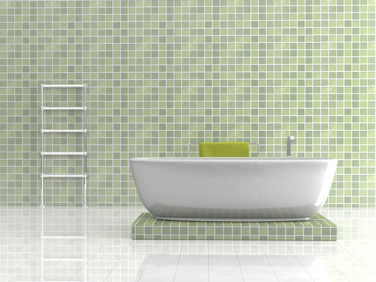 Piastrelle bagno a mosaico verde.