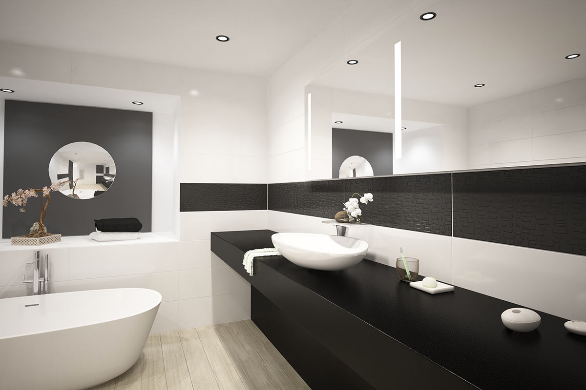 bagno moderno elegante e raffinato bianco e nero.