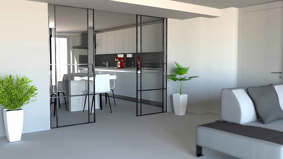 Cucine open space con vetrate