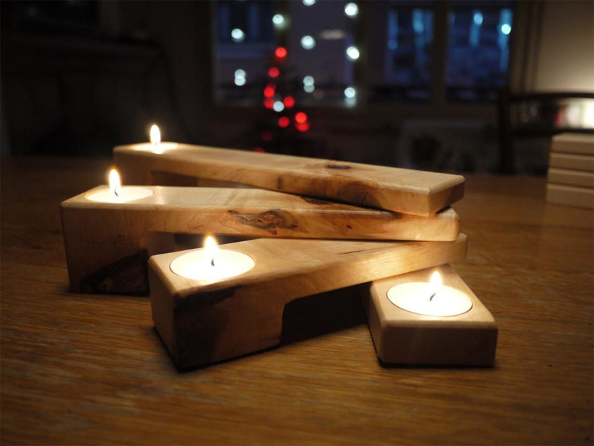 KOTARBAU® Portacandela in legno naturale per 2 candele tealight 