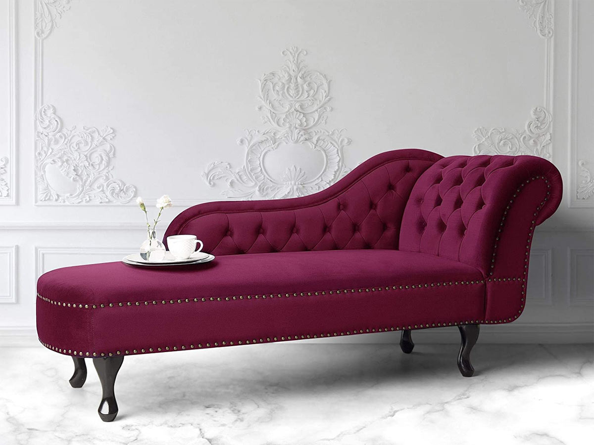 chaise longue in velluto bordeaux