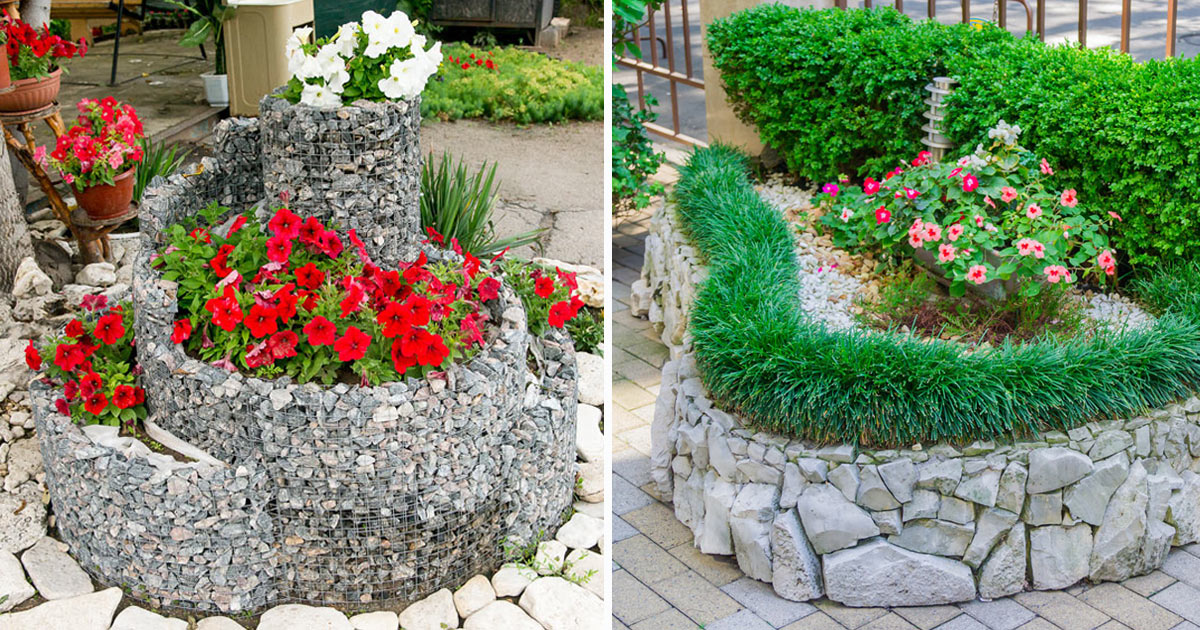 aiuole fiorite con le pietre