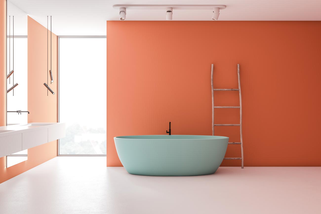 pareti color pesca in bagno