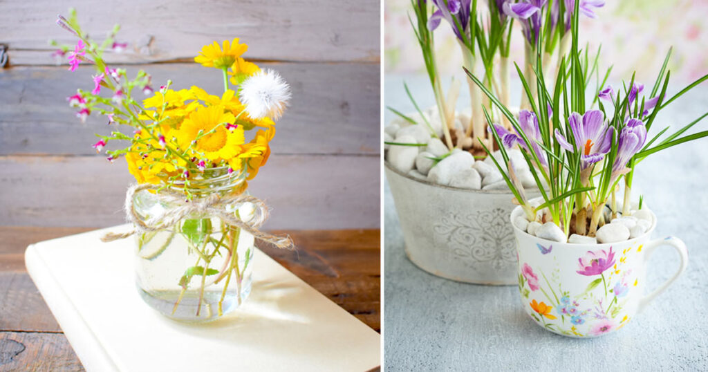 vasi con fiori primaverili idee riciclo creativo
