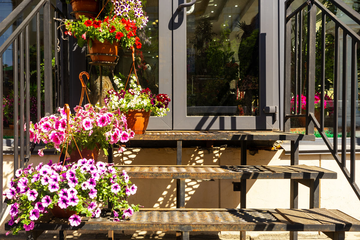 Decorare l'ingresso con i fiori per la primavera.