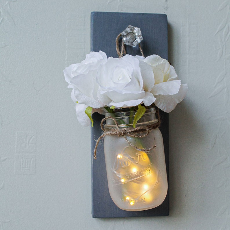 Monogram Mason Jar Sconce / Rustic Mason Jar Sconce / Wall image 1