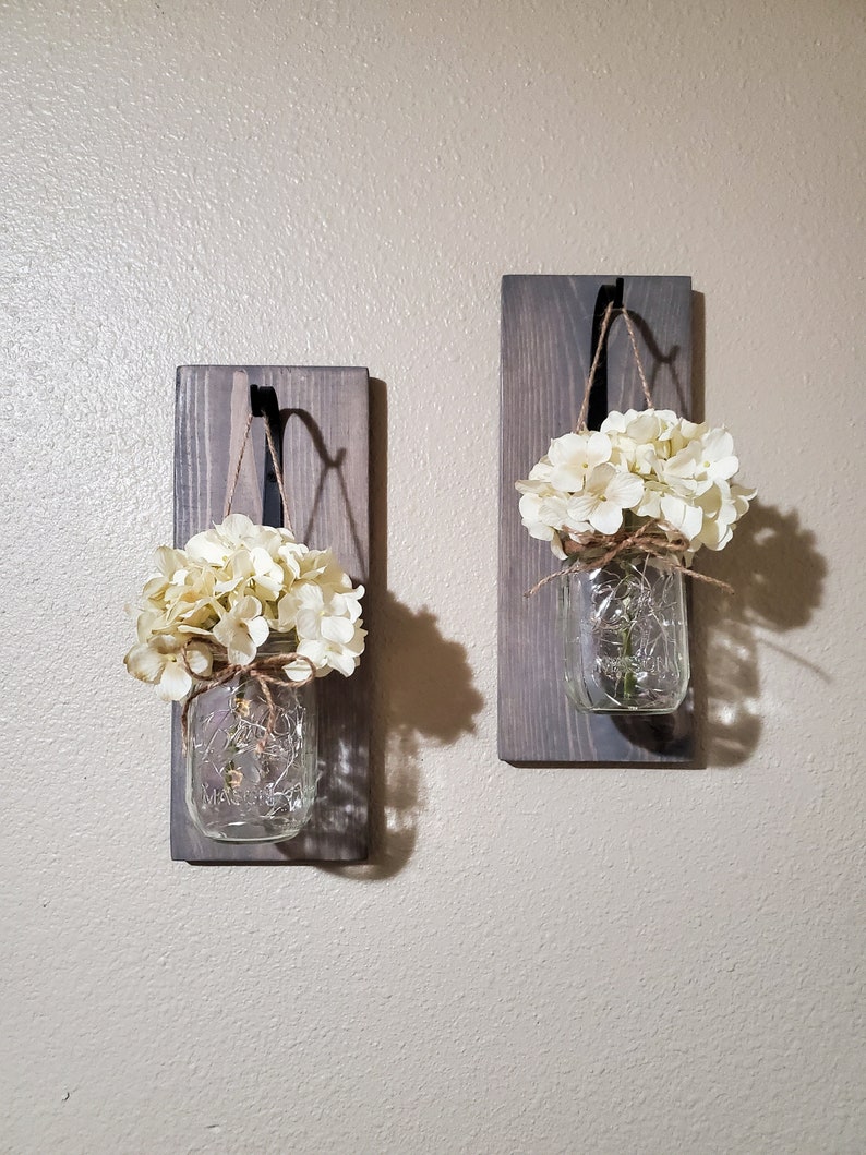 Set di 2 mason jar wall hanging decor con luci arredamento image 3